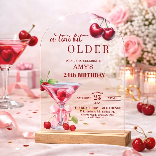 Chic A Tini Bit Older Cherry Martini 24th Birthday アクリル招待状