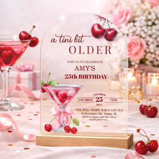 Chic A Tini Bit Older Cherry Martini 25th Birthday アクリル招待状