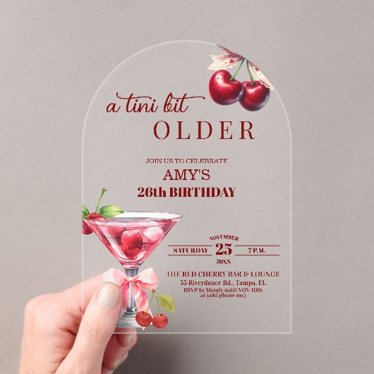 Chic A Tini Bit Older Cherry Martini 26th Birthday アクリル招待状 (インサイチュ (ポータブル))