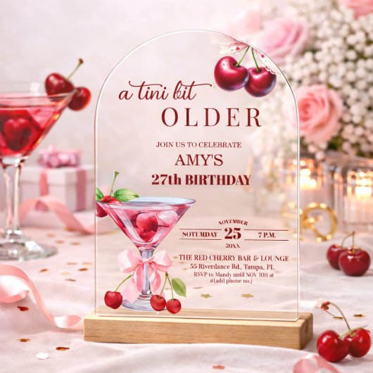 Chic A Tini Bit Older Cherry Martini 27th Birthday アクリル招待状
