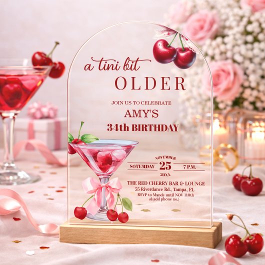 Chic A Tini Bit Older Cherry Martini 34th Birthday アクリル招待状
