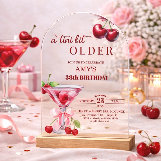 Chic A Tini Bit Older Cherry Martini 38th Birthday アクリル招待状
