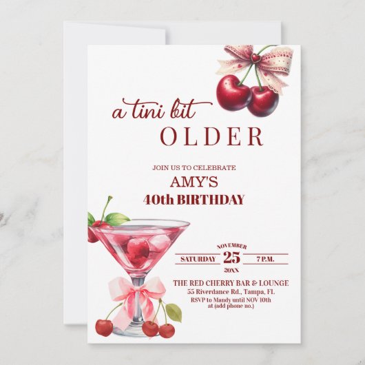 Chic A Tini Bit Older Cherry Martini 40th Birthday 招待状 (正面)