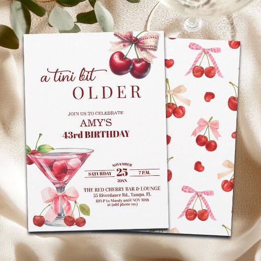 Chic A Tini Bit Older Cherry Martini 43rd Birthday 招待状
