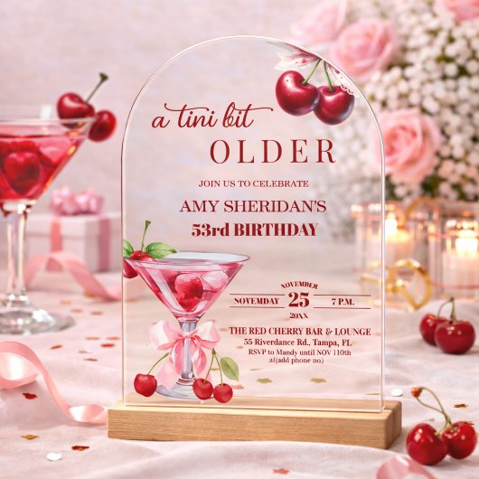 Chic A Tini Bit Older Cherry Martini 53rd Birthday アクリル招待状