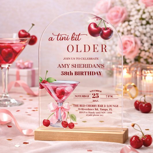 Chic A Tini Bit Older Cherry Martini 58th Birthday アクリル招待状