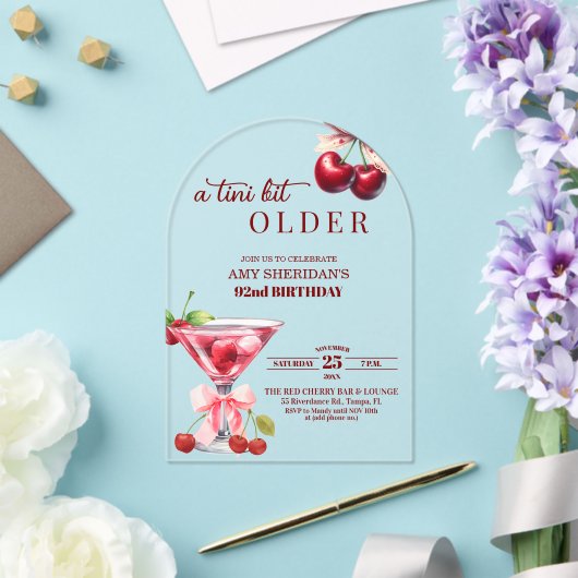 Chic A Tini Bit Older Cherry Martini 92nd Birthday アクリル招待状 (インサイチュ (ウェディング))
