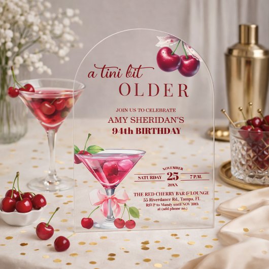 Chic A Tini Bit Older Cherry Martini 94th Birthday アクリル招待状