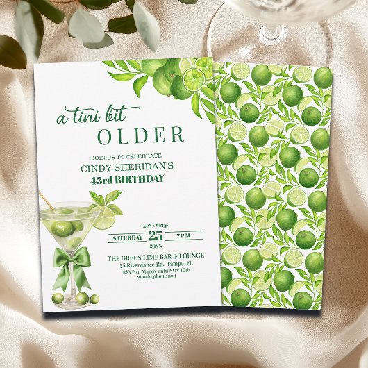 Chic A Tini Bit Older Lime Martini 43rd Birthday 招待状