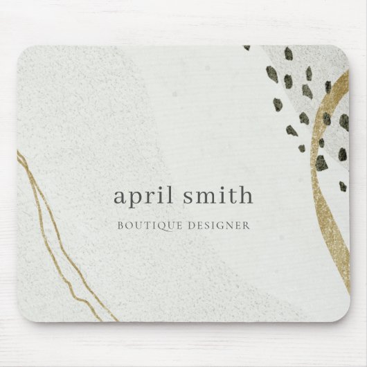 Chic Abstract Ivory Gold Black Grey Stone Texture  マウスパッド (正面)