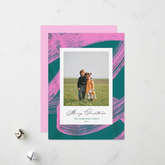 Chic Abstract Paint Christmas Holiday Photo Card シーズンカード (正面/裏面インサイチュ)