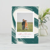 Chic Abstract Painted Green Christmas Photo Card シーズンカード (スタンド正面)