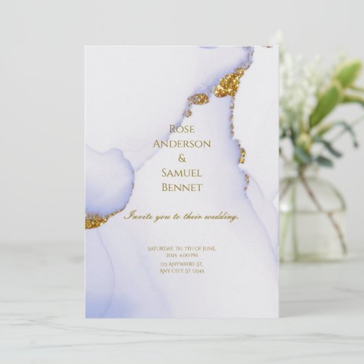 Chic Alcohol Ink Handmade Gold Wedding Invitation 招待状 (スタンド正面)