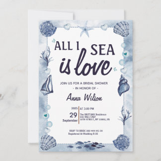Chic All I Sea Is Love Bridal Shower Watercolor 招待状