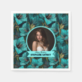 Chic Amaryllis Happy Birthday Beautiful スタンダードカクテルナプキン