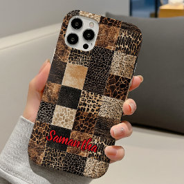 Chic animal print leopard collage monogram iPhone 16ケース