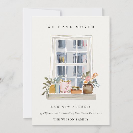 Chic Apartment Floral Window We have Moved Card サンキューカード (正面)