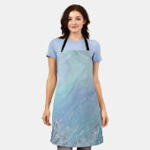 Chic Aqua Blue大理石テクスチャ抽象芸術シーウェーブ エプロン (着用した状態)