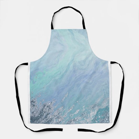 Chic Aqua Blue大理石テクスチャ抽象芸術シーウェーブ エプロン (正面)