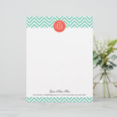 Chic Aqua Green Chevronとオレンジカスタムモノグラム レターヘッド (スタンド正面)