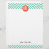 Chic Aqua Green Chevronとオレンジカスタムモノグラム レターヘッド (正面/裏面)