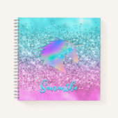 Chic Aqua Pink Unicorn Glitter glam monogram ノートブック (正面)