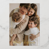 Chic Arch Photo Elegant Script Merry Christmas  箔シーズンカード (正面)