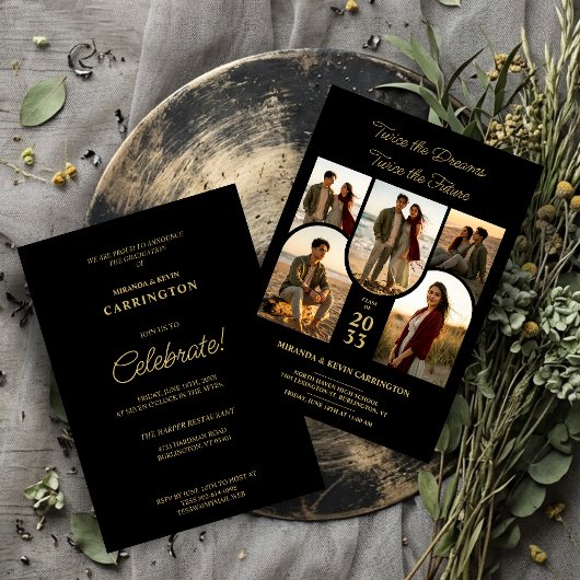 Chic Arched Collage Double Grads Twins TMF26 招待状