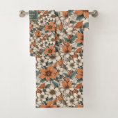 Chic Autumn Florals Olive Green Custom Bath Towel バスタオルセット (インサイチュ)