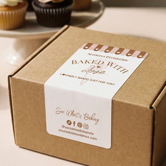 Chic Awing Baked With Love Pastry Bag Bakery Box ラベル