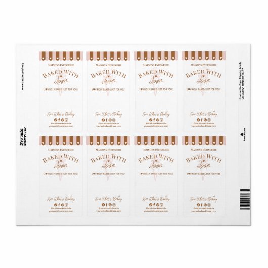 Chic Awing Baked With Love Pastry Bag Bakery Box ラベル (フルシート)