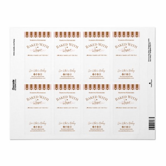 Chic Awing Baked With Love Rolling Pin Bakery Seal ラベル (フルシート)