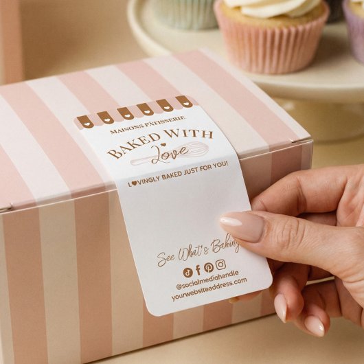 Chic Awing Baked With Love Whisk Bakery Box Seal ラベル