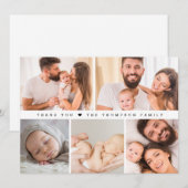 Chic baby 5 photo grid collage newborn thank you 招待状 (正面/裏面)