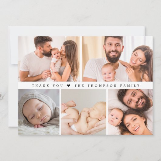 Chic baby 5 photo grid collage newborn thank you 招待状 (正面)