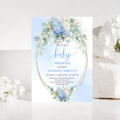 Chic Baby Shower Invitation Blue Hydrangeas Gold 招待状