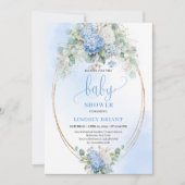 Chic Baby Shower Invitation Blue Hydrangeas Gold 招待状 (正面)