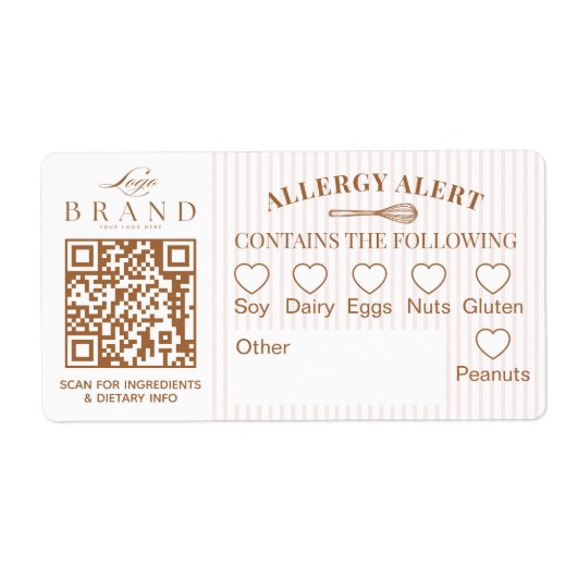 Chic Bakery Logo Allergy Alert Baked Goods QR Code ラベル (正面)