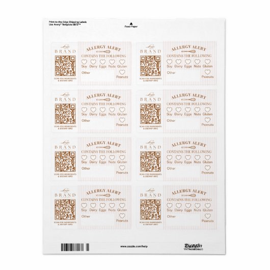 Chic Bakery Logo Allergy Alert Baked Goods QR Code ラベル (フルシート)