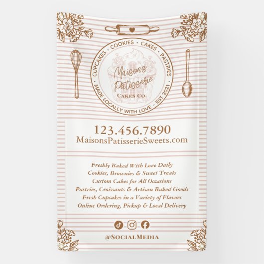 Chic Baking Utensils Cupcake Bakery Farmers Market 横断幕 (縦)