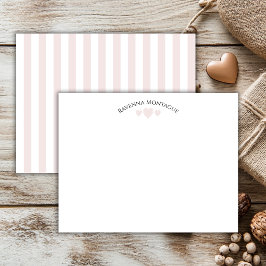 Chic Ballet Pink Cracked Hearts Striped Note Card ノートカード