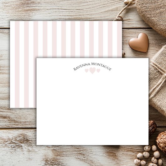 Chic Ballet Pink Cracked Hearts Striped Note Card ノートカード