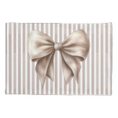 Chic Beige Bow Vertical Stripes Accent Pillowcase 枕カバー (裏面)