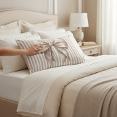 Chic Beige Bow Vertical Stripes Accent Pillowcase 枕カバー