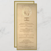 Chic Beige Cream Watercolor, Monogram Wedding Menu 招待状 (正面/裏面)