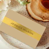 Chic beige pastel earthy gold frame business card 名刺