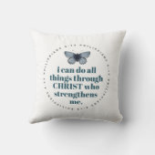 Chic Bible Verse Philippians 4:13ブルーバタフライ クッション (裏面)