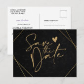 Chic Black &金ゴールドジオメトリフレームSave the Date Po ポストカード (正面/裏面)