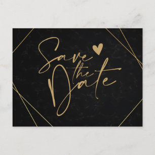 Chic Black &金ゴールドジオメトリフレームSave the Date Po ポストカード