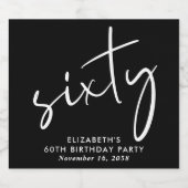 Chic Black 60th Birthday Party スパークリングワインラベル (シングルラベル)